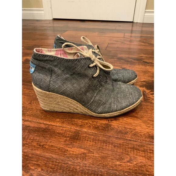 TOMS Blue Chambray Espadrilles Wedge Heels, Size 7.5 (US) - Picture 1 of 7